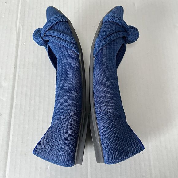 Rothy's The Knot Point II Ocean Blue Pointed Toe Knit Flats Knotted Bow Size 9.5 - Picture 8 of 16